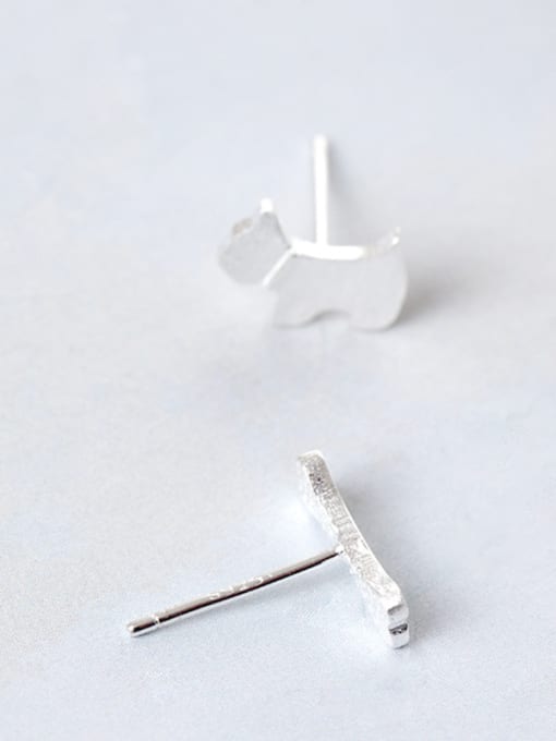SILVER MI Asymmetrical Simple Tiny Dog Bone 925 Silver Stud Earrings 2