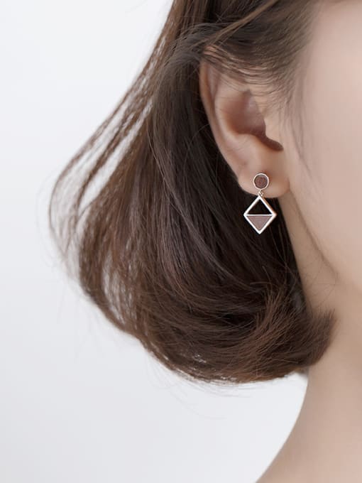 Rosh 925 Sterling Silver With Artificial Leather  Simplistic Hollow Geometric Drop Earrings 1