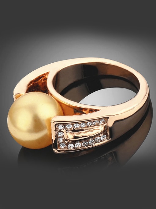 Wei Jia Alloy Gold Plated Artificial Pearl Rhinestones Ring 2