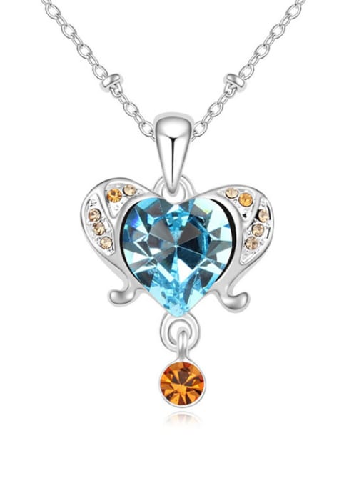 light blue Fashion austrian Crystals Heart Alloy Platinum Plated Necklace