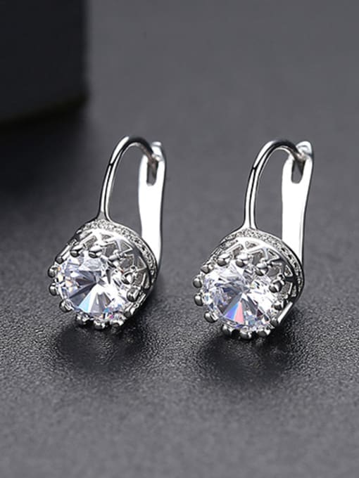 Platinum-T02A18 Copper With 18k Rose Gold Plated Delicate Round Cubic Zirconia Clip On Earrings