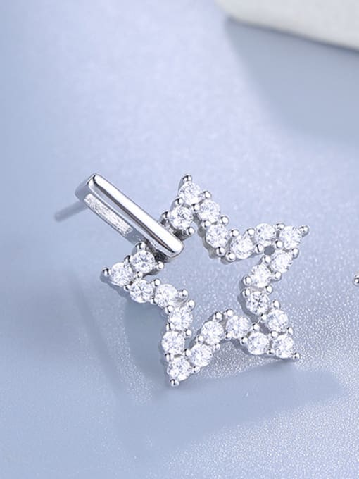 One Silver Trendy Star Shaped Zircon Drop Earrings 2