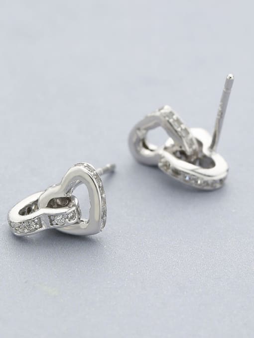 One Silver Double Heart Shaped Zircon Earrings 2