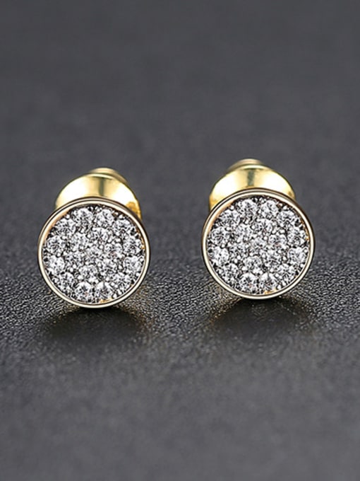 gold Copper With Cubic Zirconia  Simplistic Round Stud Earrings