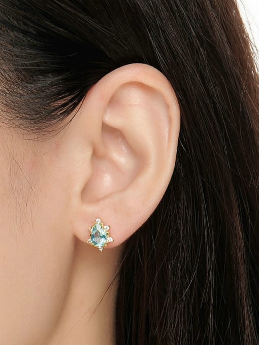 ZK Natural Shining Apatite 14K Gold Plated Stud Earrings 1