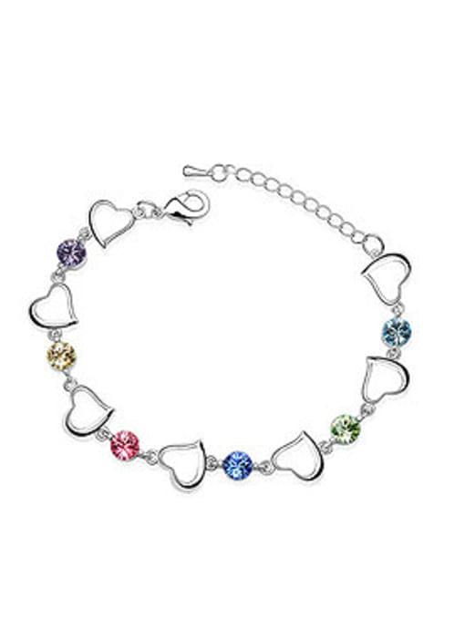 multi-color Simple Hollow Heart Cubic austrian Crystals Alloy Bracelet