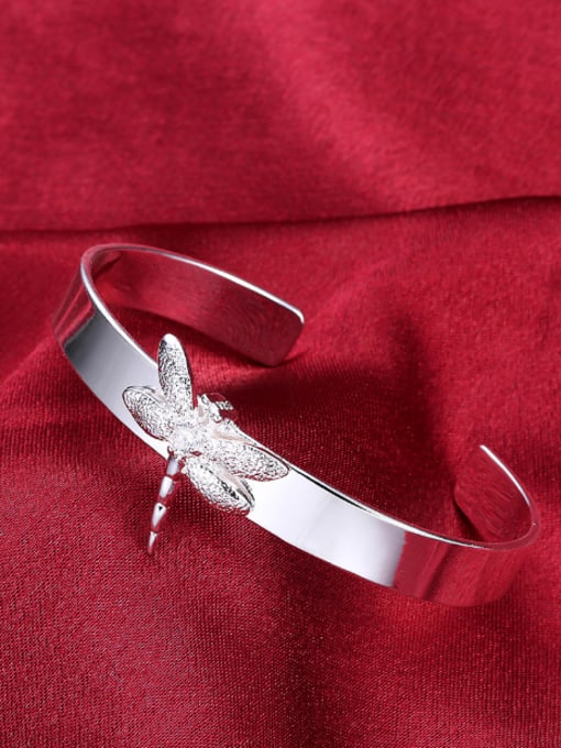 OUXI Simple Dragonfly Silver Plated Bangle 2