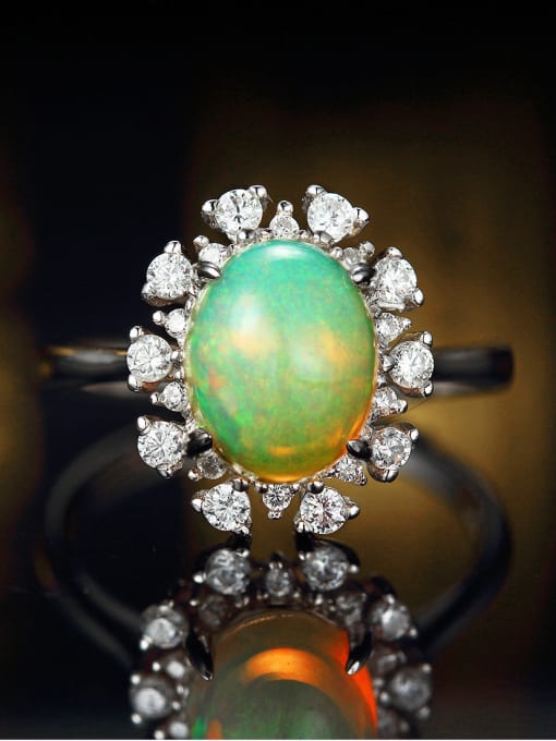 Deli Platinum Plated Opal Gemstone Flowery Ring 1