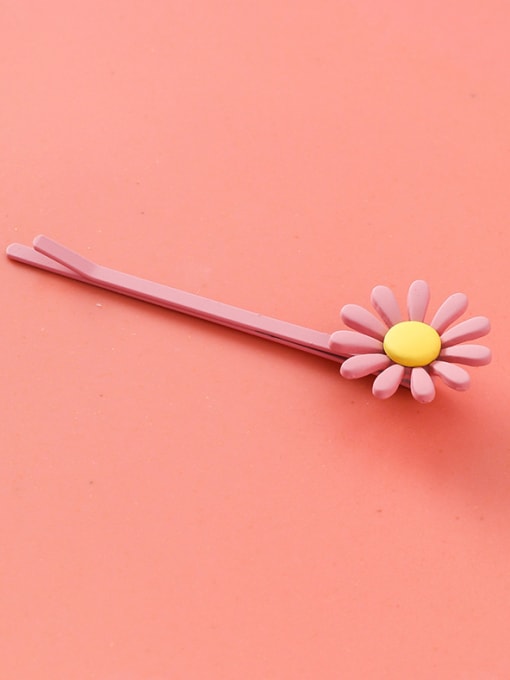 F pink (long) Alloy With Champagne Gold Plated Simplistic Flower  Frosted Candy Color Clip