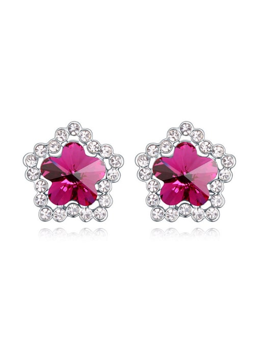 fuchsia Fashion Shiny austrian Crystals-studded Star Alloy Stud Earrings
