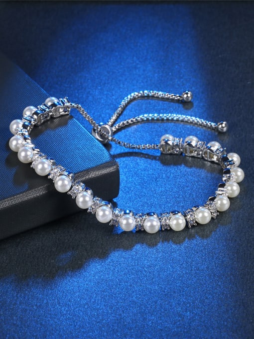 Platinum Elegant Adjustable Length Artificial Pearl Bracelet