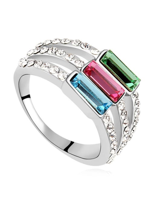 multi-color Simple Three-band austrian Crystals Alloy Ring