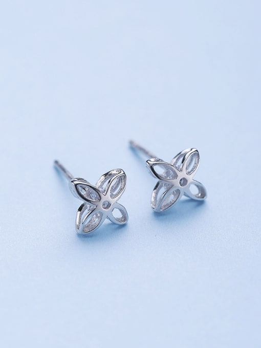 One Silver 925 Silver Flower Zircon stud Earring 2