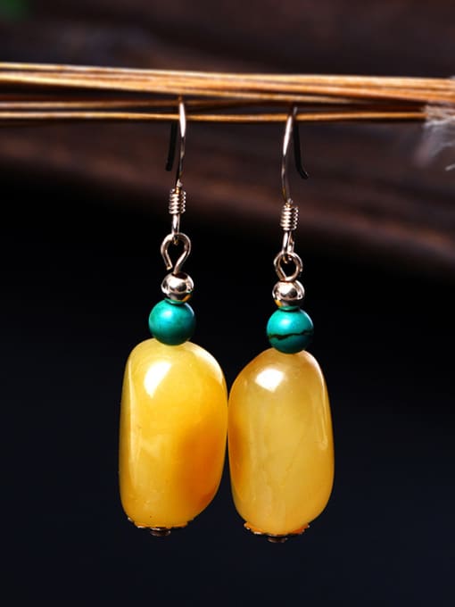 SILVER MI Natural  Yellow Beeswax Hook Earrings 1