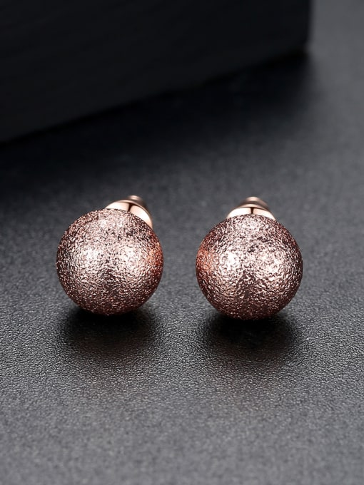 BLING SU Copper With 18k Rose Gold Plated Simplistic Ball Stud Earrings 1