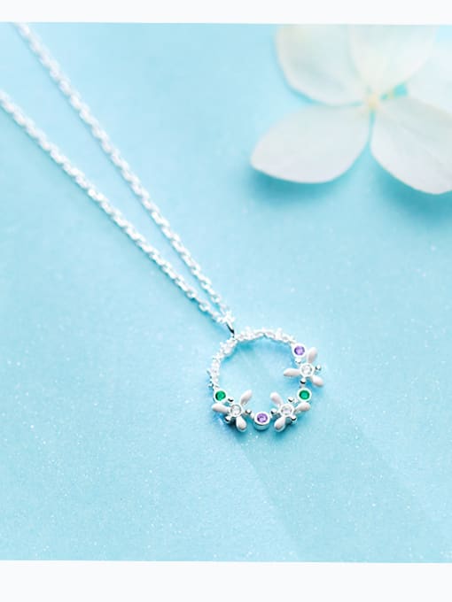 Rosh S925 Silver Necklace lady wind temperament diamond studded Necklace sweet circle flower clavicle chain D4212 1