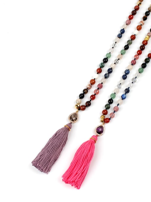 handmade Creative Colorful Semi-precious Stones Tassel Necklace 2
