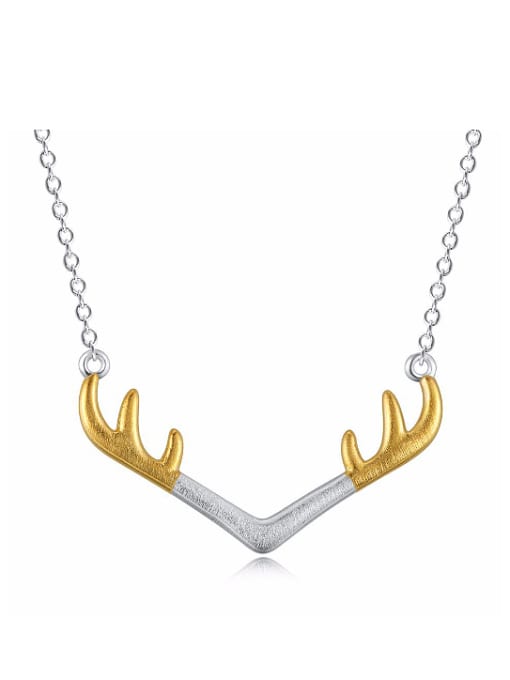ZK Double Color Simple Deer Antlers 925 Sterling Silver Necklace 0
