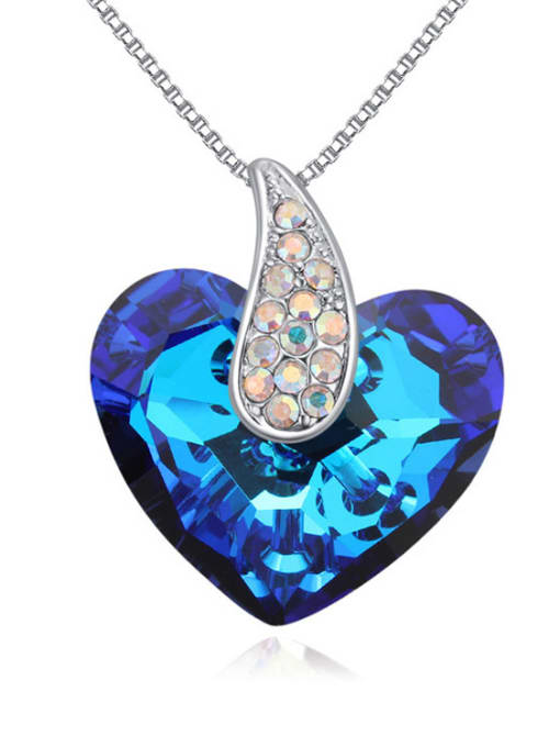 royal blue Simple Heart austrian Crystal Alloy Necklace