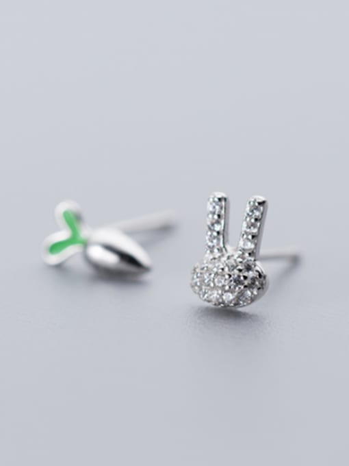 Rosh Creative Rabbit And Carrot Shaped S925 Silver Asymmetric Stud Earrings 0