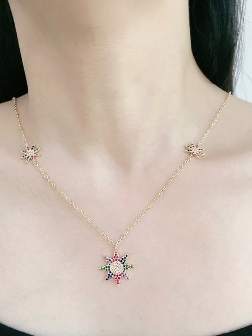 ROSS Copper With  Cubic Zirconia Sunflower Trendy Necklaces 1