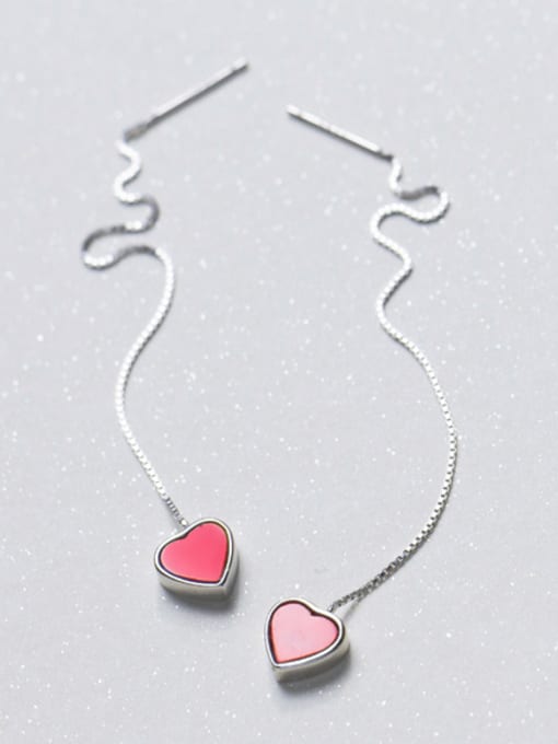 Red Temperament Pink Heart Shaped S925 Silver Line Earrings