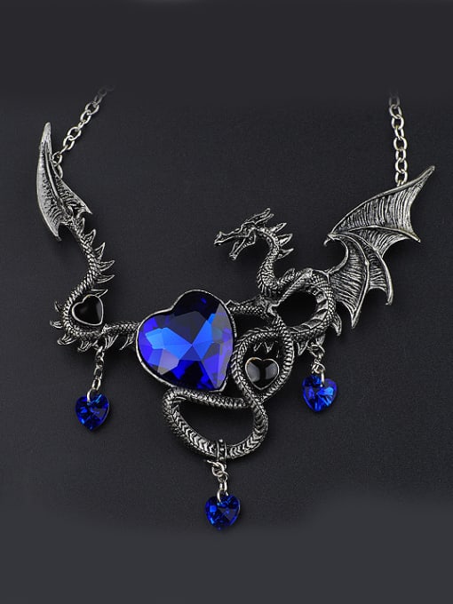 Qunqiu Exaggerated Personalized Dragon Heart Stones Alloy Necklace 2