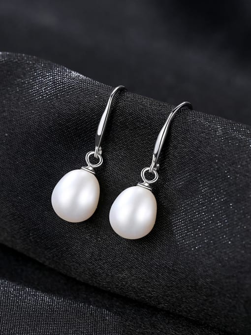 CCUI 925 Sterling Silver With  Artificial Pearl  Simplistic Oval Hook Earrings 3