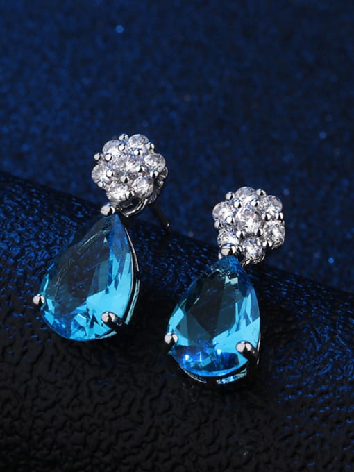 blue Copper With Glass stone Classic Water Drop Stud Earrings
