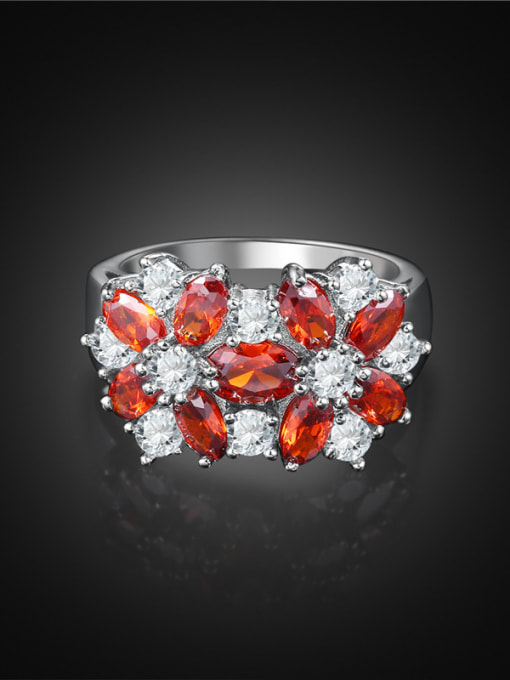 Ronaldo Elegant Red Flower Shaped White Gold Plated Alloy Ring 1