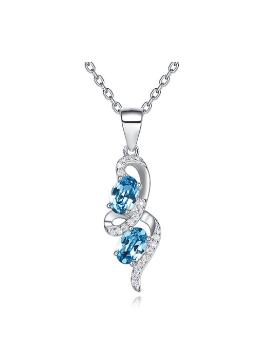 CEIDAI Elegant Oval Blue austrian Crystals Cubic Zirconias 925 Silver Necklace