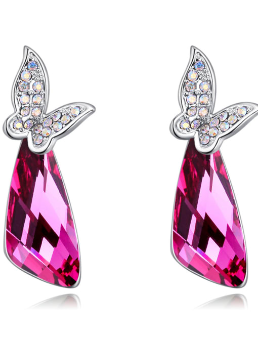 pink Fashion austrian Crystals Butterfly Alloy Earrings