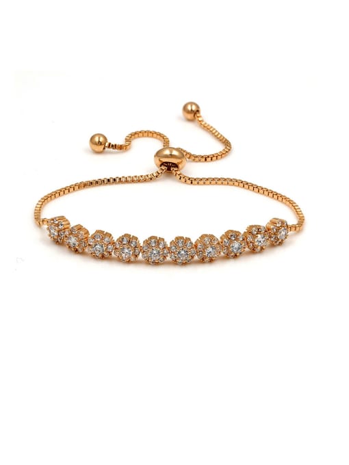 243 Rose Gold Copper With Cubic Zirconia Fashion Flower  adjustable Bracelets