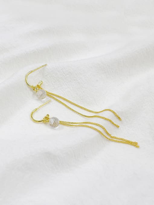 DAKA Personalized Gold Plated White Crystal Ball Slim Chain Earrings 0