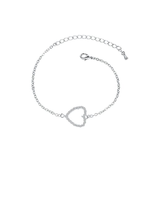 platinum Copper With Cubic Zirconia Simplistic Heart  Adjustable Bracelets