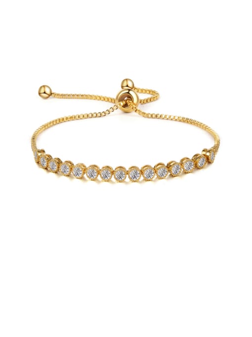 Champagne gold Copper With  Cubic Zirconia  Simplistic Round Adjustable Bracelets