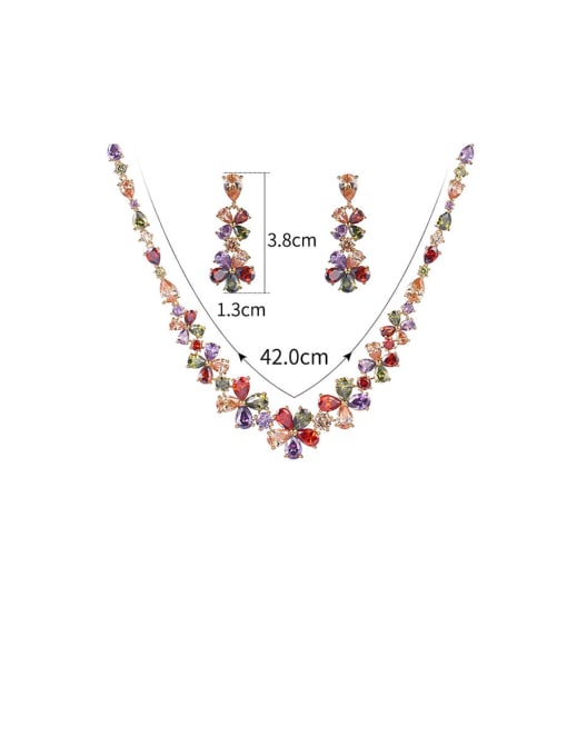 Mo Hai Copper With Cubic Zirconia Luxury Flower Earrings And Necklaces 2 Piece Jewelry Set 4