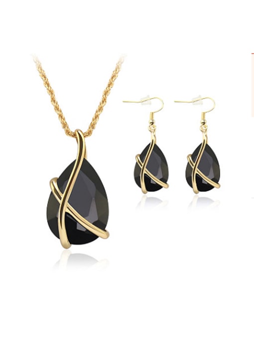 Black Alloy Imitation-gold Plated Simple style Gemstone Two Pieces Jewelry Set