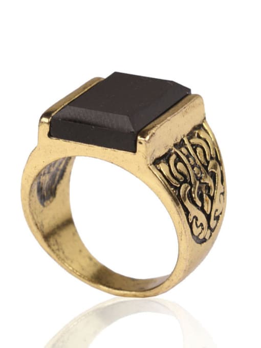 Gujin Retro style Black Resin stone Antique Gold Plated Alloy Ring 2