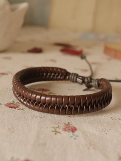 Coffee Color Simply Style Adjustable Cownhide Leather Bracelet