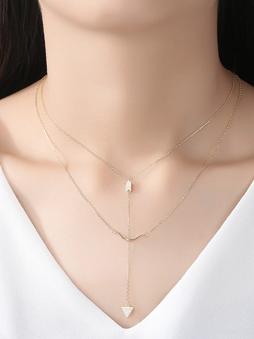 CCUI 925 Sterling Silver With  Cubic Zirconia Simplistic Bow and arrow Hook Multi Strand Necklaces 1