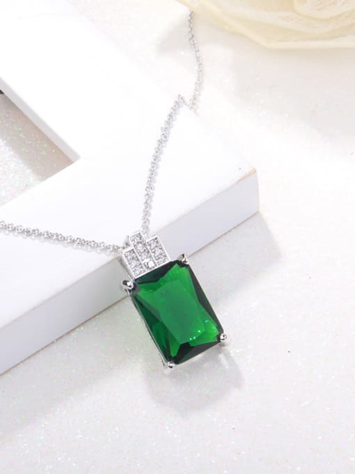 Platinum Creative Green Square Shaped Glass Stone Necklace