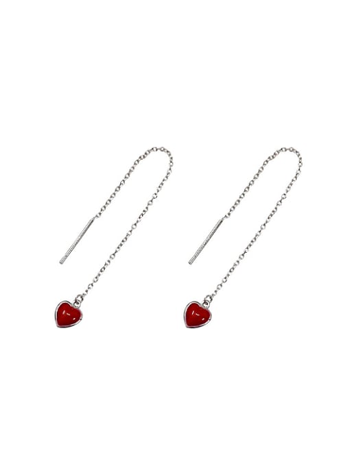 DAKA Simple Little Red Heart Silver Line Earrings