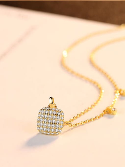 18K-gold Sterling silver inlaid with 3A zircon square Necklace