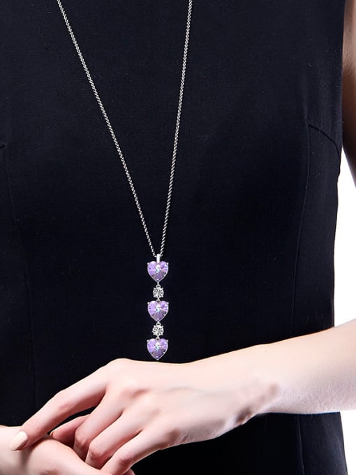 CEIDAI Heart-shaped Purple Crystal Necklace 1