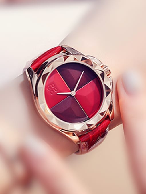 Red GUOU Brand Simple Numberless Mechanical Watch