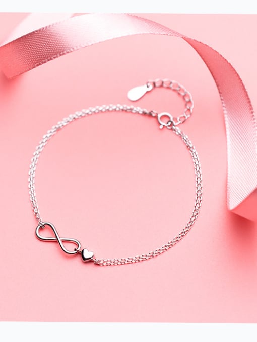 Rosh S925 Silver Bracelet Feminine Fashion Double-decker Infinite infinityBracelet Sweet Heart Hand S2419 0
