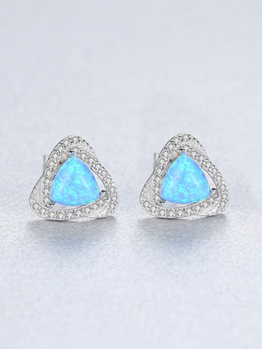 Light blue 925 Sterling Silver With   Classic Multicolor Triangle Stud Earrings