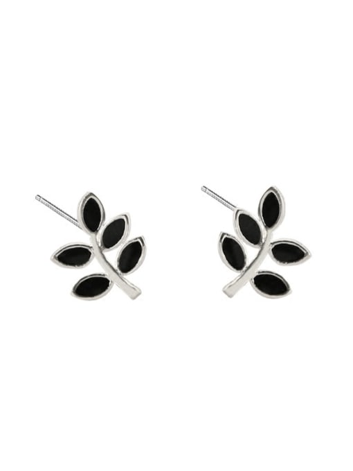 Peng Yuan Tiny Black Leaves Silver Stud Earrings 0