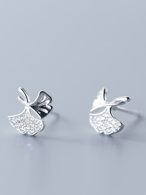 Rosh 925 Sterling Silver With Silver Plated Simplistic Ginkgo Leaf Stud Earrings 0
